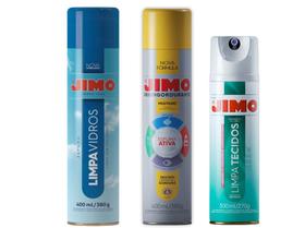 KIT 1 Un Jimo Limpa Vidros 400ml + 1 Un Jimo Desengordurante 400ml + 1 Un Jimo Limpa Tecidos 300ml