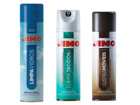 KIT 1 Un Jimo Limpa Vidros 400ml + 1 Un Jimo Limpa Tecidos 300ml + 1 Un Jimo Lustra Móveis 300ml