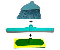 Kit 1 vassoura Canto 1 rodo duplo 1 esponja limpa piso, sem cabo Kit 1 vassoura Canto 1 rodo duplo 1 esponja limpa piso, sem cabo