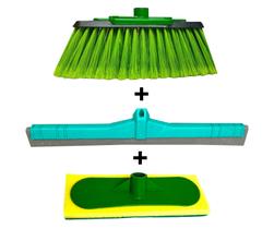 Kit 1 vassoura Granluxo 1 rodo duplo 1 esponja limpa piso, sem cabo Kit 1 vassoura Granluxo 1 rodo duplo 1 esponja limpa piso, sem cabo
