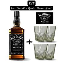 Kit 1 Whiskey Jack Daniel's 1.000ml com 4 Copos de Vidro de 250ml para Whisky