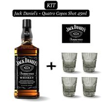 Kit 1 Whiskey Jack Daniel's 1.000ml com 4 Copos de Vidro Shot de 45ml