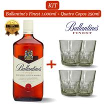 Kit 1 Whisky Balantine's Finest 1.000ml com 4 Copos de Vidro de 250ml para Whisky