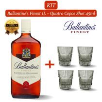 Kit 1 Whisky Balantine's Finest 1.000ml com 4 Copos de Vidro Shot de 45ml