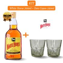 Kit 1 Whisky White Horse 700ml com 2 Copos de Vidro de 250ml para Whisky