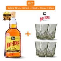 Kit 1 Whisky White Horse 700ml com 4 Copos de Vidro de 250ml para Whisky