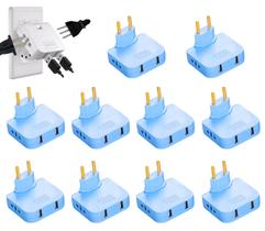 Kit 10 Adaptador Articulado USB Benjamin Movel Tomada 4 Saídas 3 Pinos Bivolt Padrão NBR 10a Azul