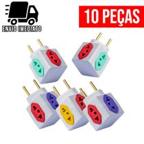Kit 10 Adaptador de Tomada Cubo Colorido 4 Entradas 10A 20A Kit 10 Adaptador de Tomada Cubo Colorido 4 Entradas 10A 20A