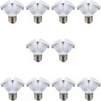 Kit 10 adaptador receptaculo bocal soquete duplo e27 para 2 lampada