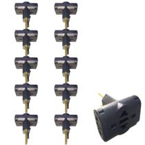 Kit 10 Adaptador Tomada Elétrica Plug Padrão Te Benjamim 3 Saídas Para 2 Pinos De 20 Amperes Preto