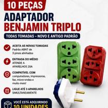 Kit 10 Adaptadores Benjamin Triplo Padrão ABNT Novo e Antigo 3 Tomadas Kit 10 Adaptadores Benjamin Triplo Padrão ABNT Novo e Antigo 3 Tomadas