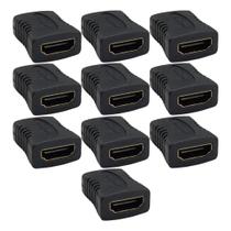 Kit 10 Adaptadores HDMI Fêmea X Fêmea Emenda Extensor AL Preto