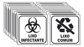 Kit 10 Adesivos Lixo Infectante + 10 Comum 12x12cm Branco