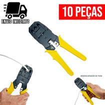 Kit 10 Alicate Crimpar Terminal RJ45 RJ11 e RJ12 Decapador Cabo de Rede Crimpador