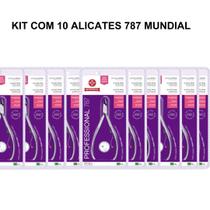Kit 10 alicate cuticula 787 cabo longo professional inox mundial