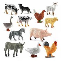 Kit 10 Animais Da Fazenda Pequenos De Borracha