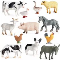 Kit 10 Animais Da Fazenda Safari Zoo Pequenos De Borracha