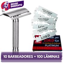 Kit 10 Aparelho Barbeador Metal Clássico Vintage Manual Retrô E Lâmina Lord Barbeador e Navalha