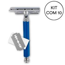 Kit 10 Aparelho De Barbear Aço Inox E Cabo Plástico Azul Kit 10 Aparelho De Barbear Aço Inox E Cabo Plástico Azul
