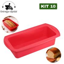 Kit 10 Assadeira Forma de Silicone Retangular Pão Bolo Pudim Fácil Desenformar Kit 10 Assadeira Forma de Silicone Retangular Pão Bolo Pudim Fácil Desenformar