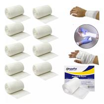 Kit 10 Atadura Rayon Hospitalar Curativo Para Ferida Queimaduras Escaras Ferimentos - 7,5cm x 5m