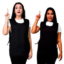 Kit 10 Avental Bata Preto Com 2 Bolsos Oxford Liso Frente e Costa LojaLoja Kit 10 Avental Bata Preto Com 2 Bolsos Oxford Liso Frente e Costa LojaLoja