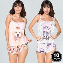 Kit 10 Baby Dolls Curto Estampado Short Regata Pijama Alça Kit 10 Baby Dolls Curto Estampado Short Regata Pijama Alça