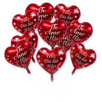 Kit 10 Balão Coração Vermelho Dia das Mães Metalizado - 45cm