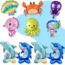 Kit 10 Balão Fundo do Mar Metalizado Base Centro Mesa Kit 10 Balão Fundo do Mar Metalizado Base Centro Mesa
