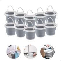Kit 10 Balde Silicone Dobrável Retrátil Flexível 5 Litros Com Alça