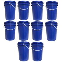 Kit 10 Baldes 22 Litros Azul Atóxico Alimentício c/ Tampa Lacre Hermética e Alça Plástica