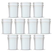 Kit 10 Baldes 24 Litros Branco Atóxico Alimentício c/ Tampa Lacre Hermética e Alça Plástica Kit 10 Baldes 24 Litros Branco Atóxico Alimentício c/ Tampa Lacre Hermética e Alça Plástica
