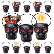 Kit 10 Baldes de Caveira Preta Halloween dia das Bruxas para Pedir Doces