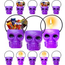 Kit 10 Baldes de Caveira Roxo Halloween dia das Bruxas para Pedir Doces