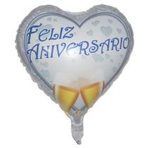 Kit 10 Balões Feliz Aniversário Copo de Cerveja Cinza Azul 46cm