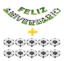 Kit 10 Balões Tema Futebol + Faixa Feliz Aniversário