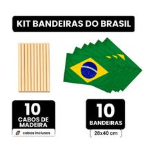 Kit 10 Bandeira de Mão do Brasil Cabo Flâmula Haste Torcida Copa Mundo Jogo Olímpicos Desfile 7 de Setembro Festa Nações
