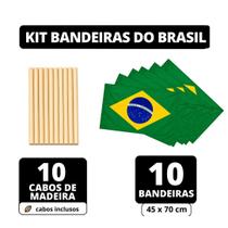 Kit 10 Bandeira do Brasil c/ Cabo Flâmula Haste Torcida Copa do Mundo Jogos Olímpicos Desfile 7 de Setembro Festa Nações