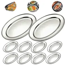 Kit 10 Bandeja Travessa Oval Rasa Inox Servir Porções 30cm