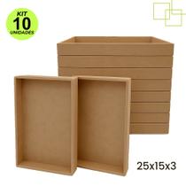 Kit 10 Bandejas MDF Reta Sem Alça Decorativas Organizadoras 25x15x3