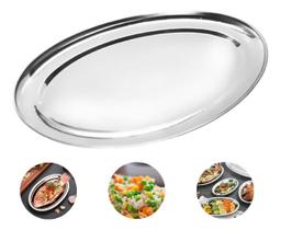Kit 10 Bandejas Travessa Oval Rasa Grande Inox Porções 39cm Restaurante