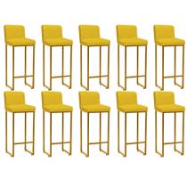 Kit 10 Banqueta Alta Com Encosto Lucca -60cm chão até o assento Industrial Ferro Dourado Sintético Amarelo - Ahazzo Móveis