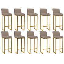 Kit 10 Banqueta Alta Com Encosto Lucca -60cm chão até o assento Industrial Ferro Dourado Sintético Bege - Ahz Móveis