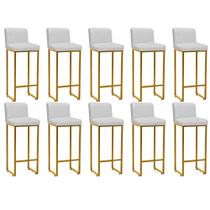 Kit 10 Banqueta Alta Com Encosto Lucca -60cm chão até o assento Industrial Ferro Dourado Sintético Branco - Ahz Móveis - AHAZZO MÓVEIS