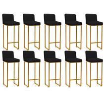 Kit 10 Banqueta Alta Com Encosto Lucca -60cm chão até o assento Industrial Ferro Dourado Sintético Preto - Ahz Móveis