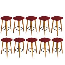 Kit 10 Banqueta Alta Quadrado Luma Para Cozinha Bar Balcão Bistrô Pé Palito Castanho Suede Vermelho - Ahazzo Móveis