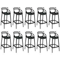 Kit 10 Banquetas Allegra com Encosto Design Cozinha/Bancada - Preto Kit 10 Banquetas Allegra com Encosto Design Cozinha/Bancada - Preto