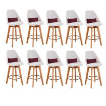 Kit 10 Banquetas Alta Maya Giratória Com Encosto Gourmet Linho Bege e Almofada Suede Bordô - Gat Magazine Kit 10 Banquetas Alta Maya Giratória Com Encosto Gourmet Linho Bege e Almofada Suede Bordô - Gat Magazine