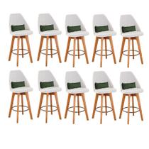 Kit 10 Banquetas Alta Maya Giratória Com Encosto Gourmet Linho Bege e Almofada Suede Verde Musgo - Gat Magazine Kit 10 Banquetas Alta Maya Giratória Com Encosto Gourmet Linho Bege e Almofada Suede Verde Musgo - Gat Magazine