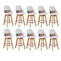 Kit 10 Banquetas Alta Maya Giratória Com Encosto Linho Bege Claro e Almofada Suede Bege - Gat Magazine Kit 10 Banquetas Alta Maya Giratória Com Encosto Linho Bege Claro e Almofada Suede Bege - Gat Magazine